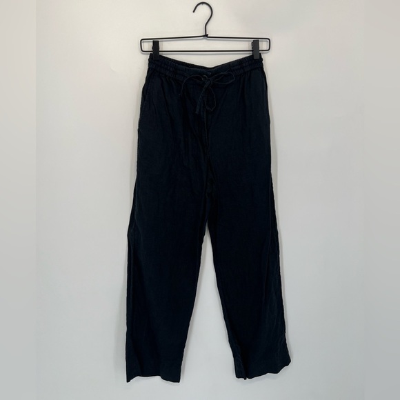 Cos Linen High Rise Straight Leg Relaxed Fit Pants In Dark Black Navy - Picture 2 of 9